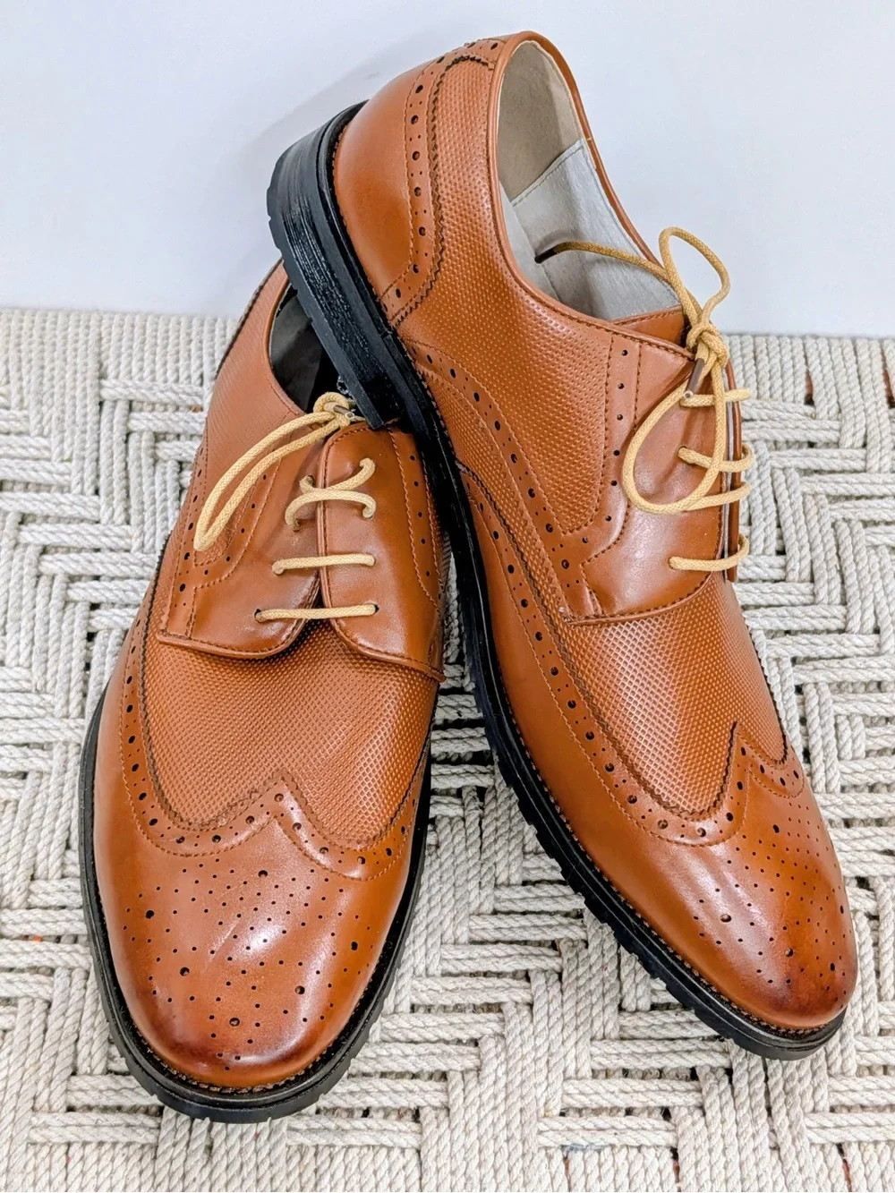 Adolfo Men’s 13 Light Brown Wingtip Brogue Derby Dress Shoes S/BUFALO-1 IOB